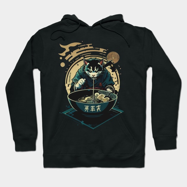 Shogun Ninja Ramen Cat Slurping Noodles Hoodie by HideTheInsanity